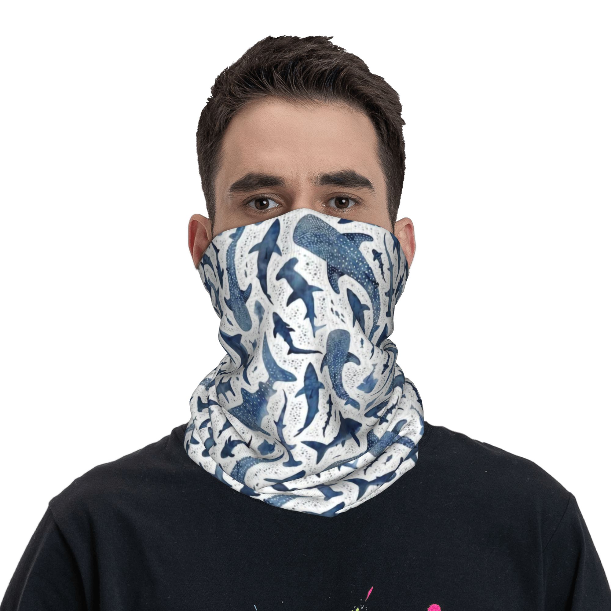 Custom Blue Watercolour Shark  - Neck Gaiter Face Cover incelemesi ve fiyatı